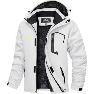 Magcomsen Men's Waterproof Fleece Lined Winter Coats Warm Snow Ski Jacket-White